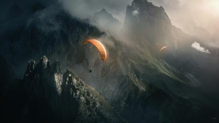 Mountains skydiving parachute wallpaper