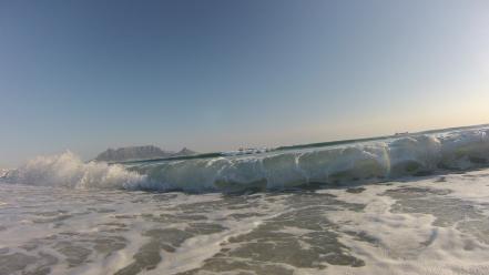 Mountains waves cargo ships wide-angle gopro table mountain wallpaper