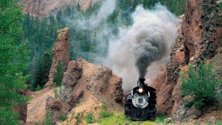 Nature smoke trains railroad tracks steam engine vehicles wallpaper