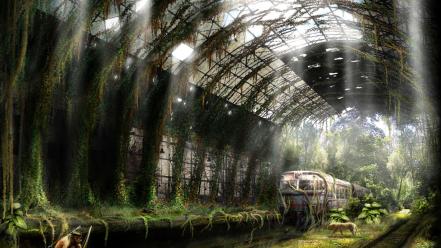 Post-apocalyptic trains wallpaper
