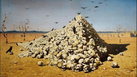 Skulls artwork vasily vereshchagin the apotheosis of war wallpaper