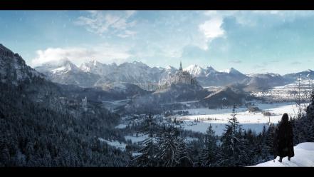 Snow castles game of thrones skies forest wallpaper