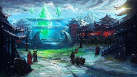 Snow fantasy art artwork villages wallpaper