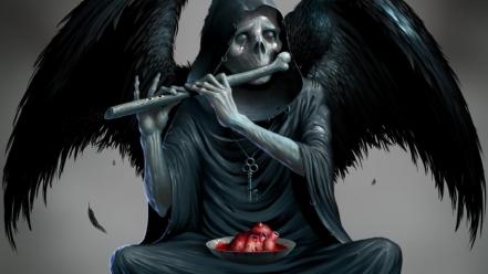 Wings death skeletons sitting hearts keys playing music wallpaper