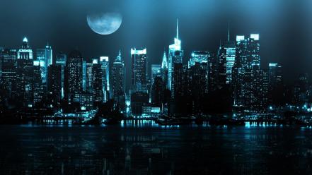 Moon buildings new york city lakes cities wallpaper