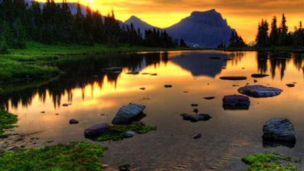 Sunset landscapes nature lakes reflections wallpaper