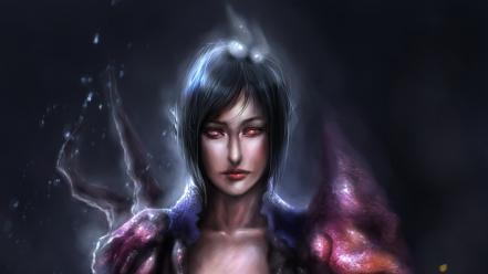 Art armor red eyes artwork black hair wallpaper