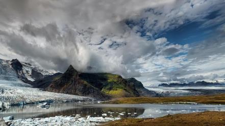Mountains clouds landscapes nature glacier lagoon skaftafell wallpaper