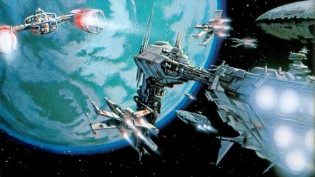 Stars futuristic planets spaceships science fiction artwork wallpaper