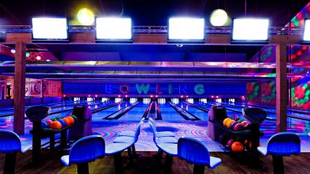 Bowling entertainment ball lane black lighting wallpaper