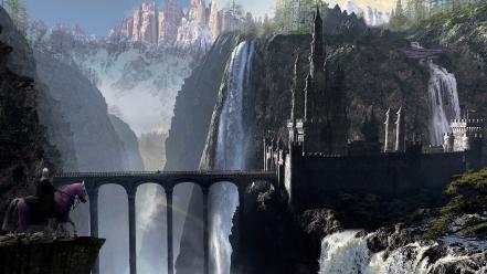 Castles fantasy art 3d render waterfalls graphic wallpaper
