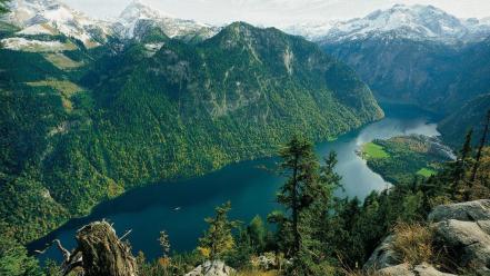 Germany lakes national park berchtesgaden snowy peaks wallpaper