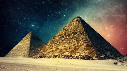 Landscapes egypt digital art pyramids night sky wallpaper