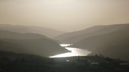 Landscapes sun desert fog jordan rivers wallpaper