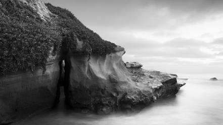 Coast cliffs san diego greyscale sea wallpaper