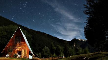 Houses brown nocturnal patagonia starry night skies wallpaper