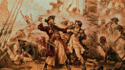 Pirates sepia engraving drawings blackbeard edward teach wallpaper