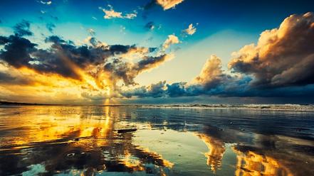 Sunset landscapes nature reflections the sky beach wallpaper