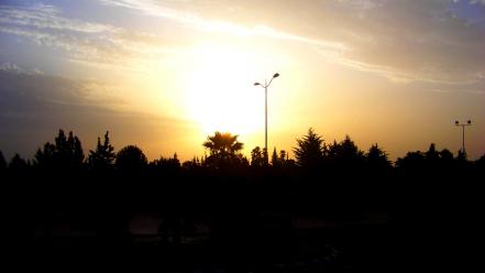 Trees dark orange morocco cities relaxation skies wallpaper