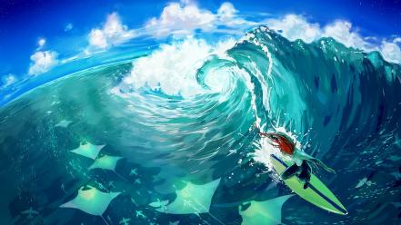 Water blue surfing fishes wallpaper