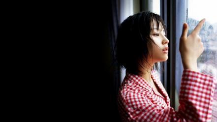 Actresses japanese asians window panes maki horikita wallpaper
