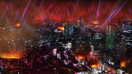 Armageddon city lights cityscapes digital art fire wallpaper