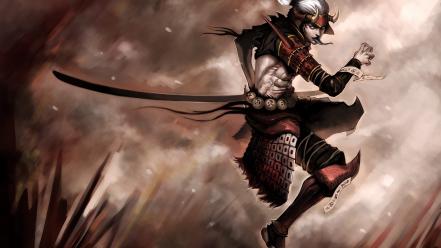 Armor artwork fantasy art horns katana wallpaper