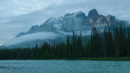 Banff national park canada clouds forests green wallpaper