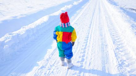 Children little girl roads snow winter wallpaper