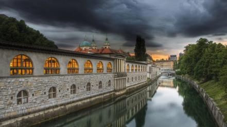 Cityscapes buildings slovenia reflections ljubljana wallpaper