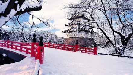 Japan bridges ice landscapes nature wallpaper