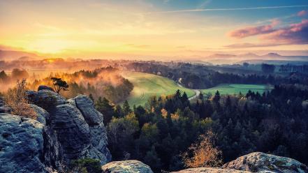 Mountains landscapes nature forests rocks skies wallpaper