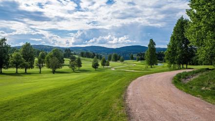 Norway clouds grass green hills wallpaper