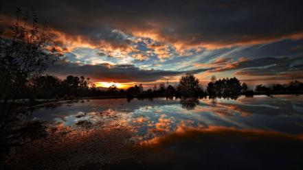 Sunset clouds landscapes nature lakes skies wallpaper