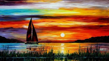 Leonid afremov paintings sea sunset wallpaper
