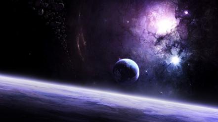 Outer space galaxies planets digital art wallpaper