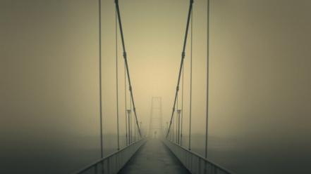 Slender man black and white bridges fog landscapes wallpaper