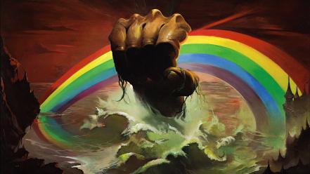 Water waves hands rocks stones fists rainbows artwork wallpaper