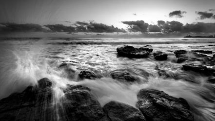 Black and white monochrome sea wallpaper