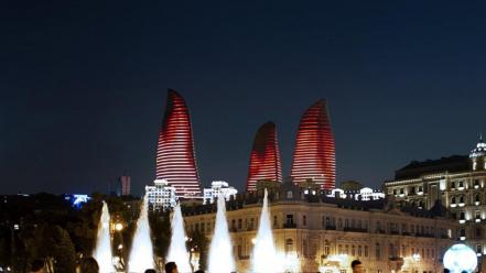 Futuristic architecture design buildings azerbaijan baku flame towers wallpaper
