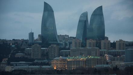 Futuristic architecture design buildings azerbaijan baku flame towers wallpaper