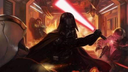 Futuristic lightsabers darth vader science fiction artwork wallpaper