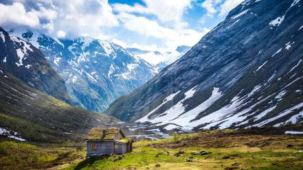Mountains nature summer norway cottage wallpaper