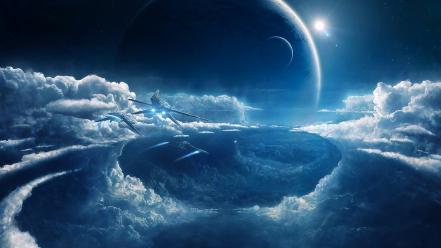 Outer space planets sci-fi spaceships wallpaper