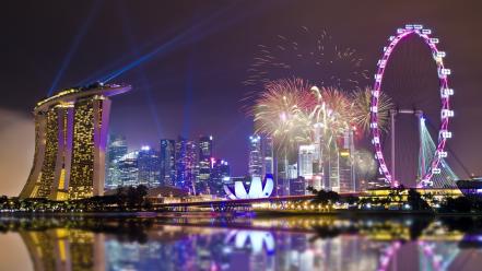 Singapore cities city lights fireworks night wallpaper