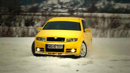 Snow cars romania fabia drift wallpaper