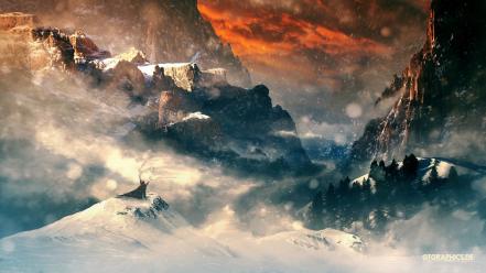 Snow horizon fantasy art artwork three skies wallpaper