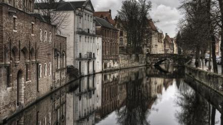 Water clouds houses buildings reflections chanel wallpaper