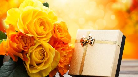 Boxes gifts presents roses yellow flowers wallpaper