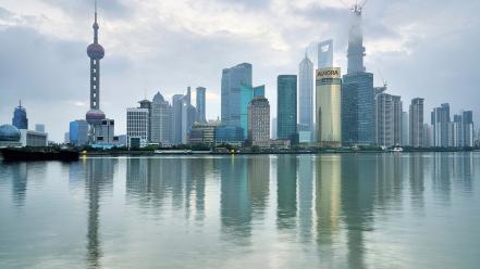 China shanghai city skyline clouds oriental pearl tower wallpaper